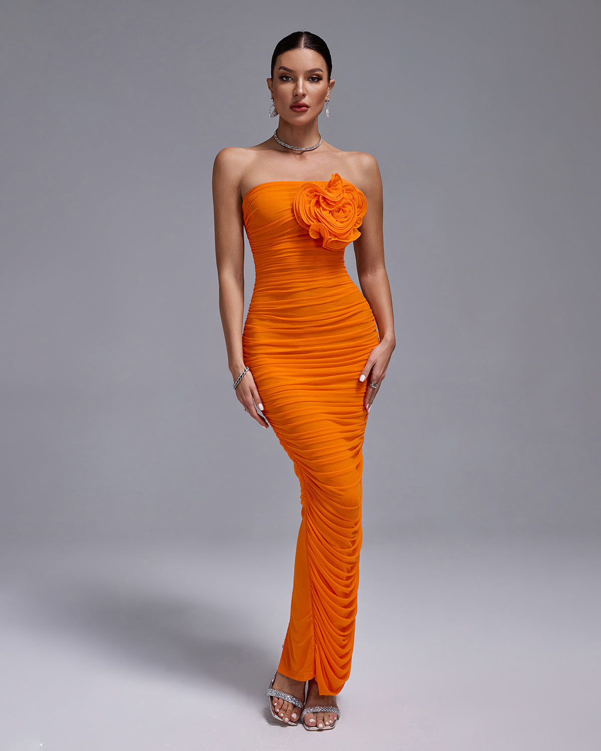 Rafaela — Open Back Ruched Flower Bodycon Dress, alternate view 5