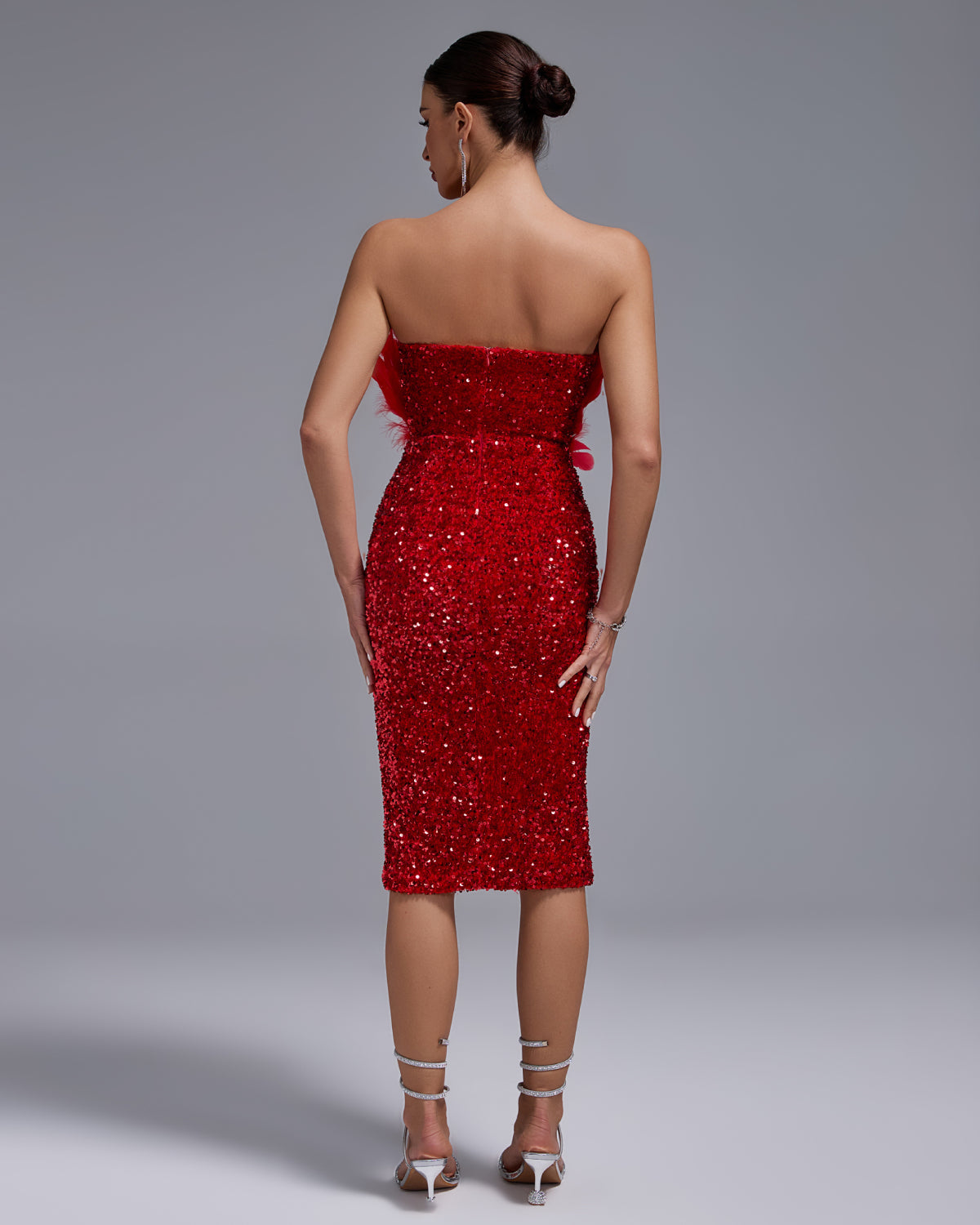 Sexy Strapless Feather Sequin Bodycon Dress