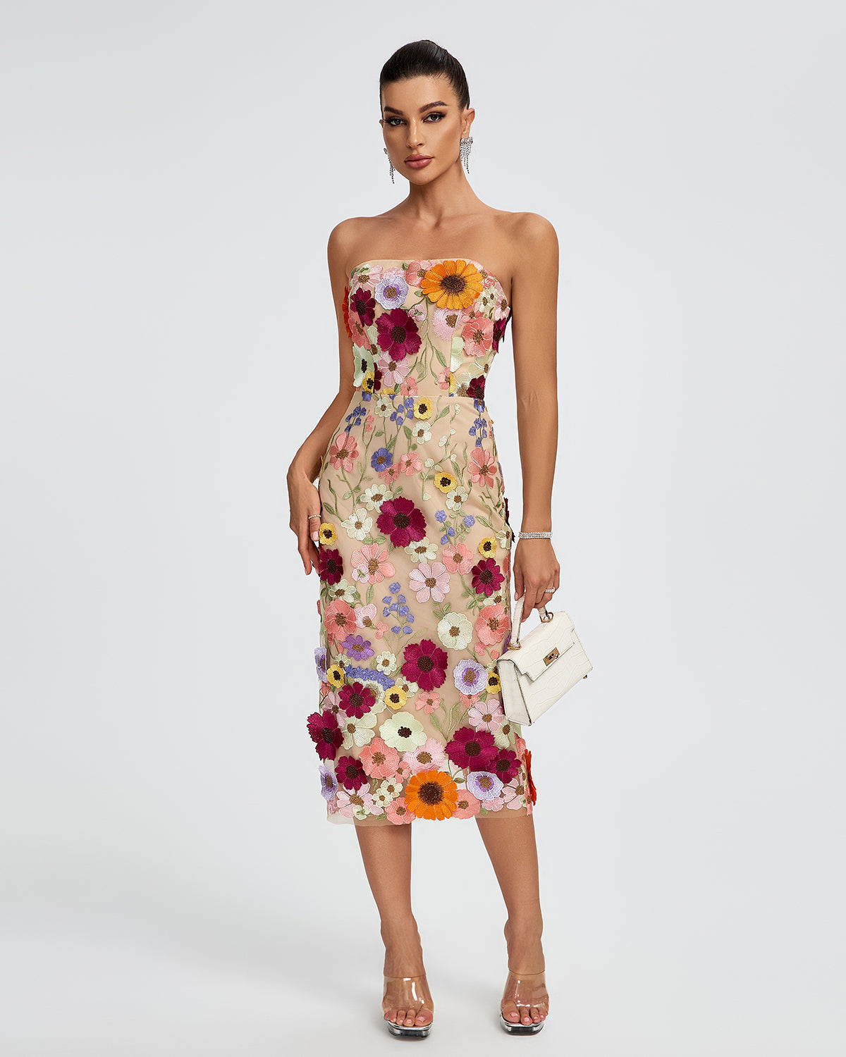 Gray Lefèvre — Maraya Strapless Floral Applique Midi Dress, alternate view 5