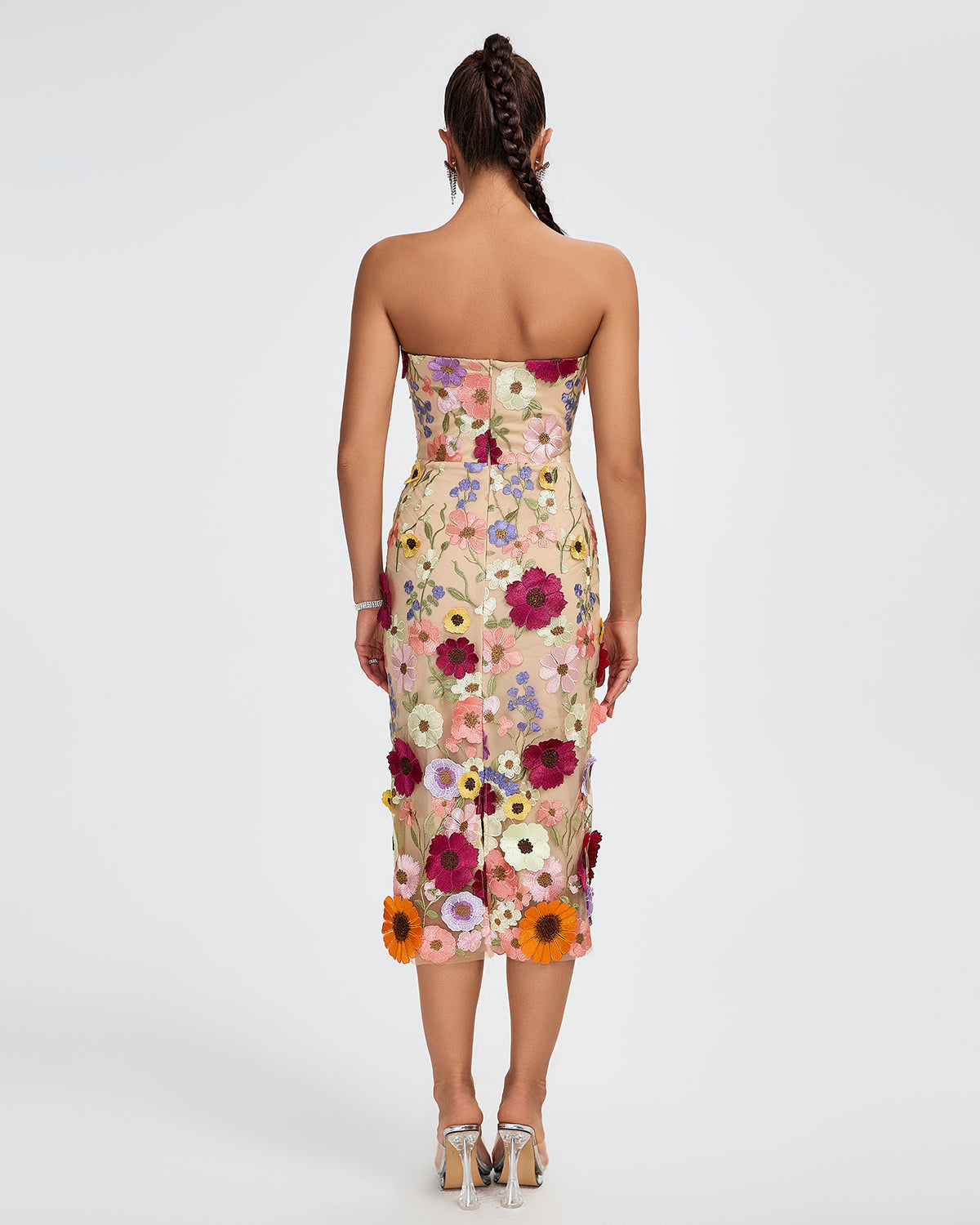 Gray Lefèvre — Maraya Strapless Floral Applique Midi Dress, alternate view 4