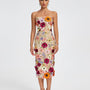 Maraya Strapless Floral Applique Midi Dress