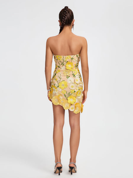 Strapless 3D Floral Mini Dress