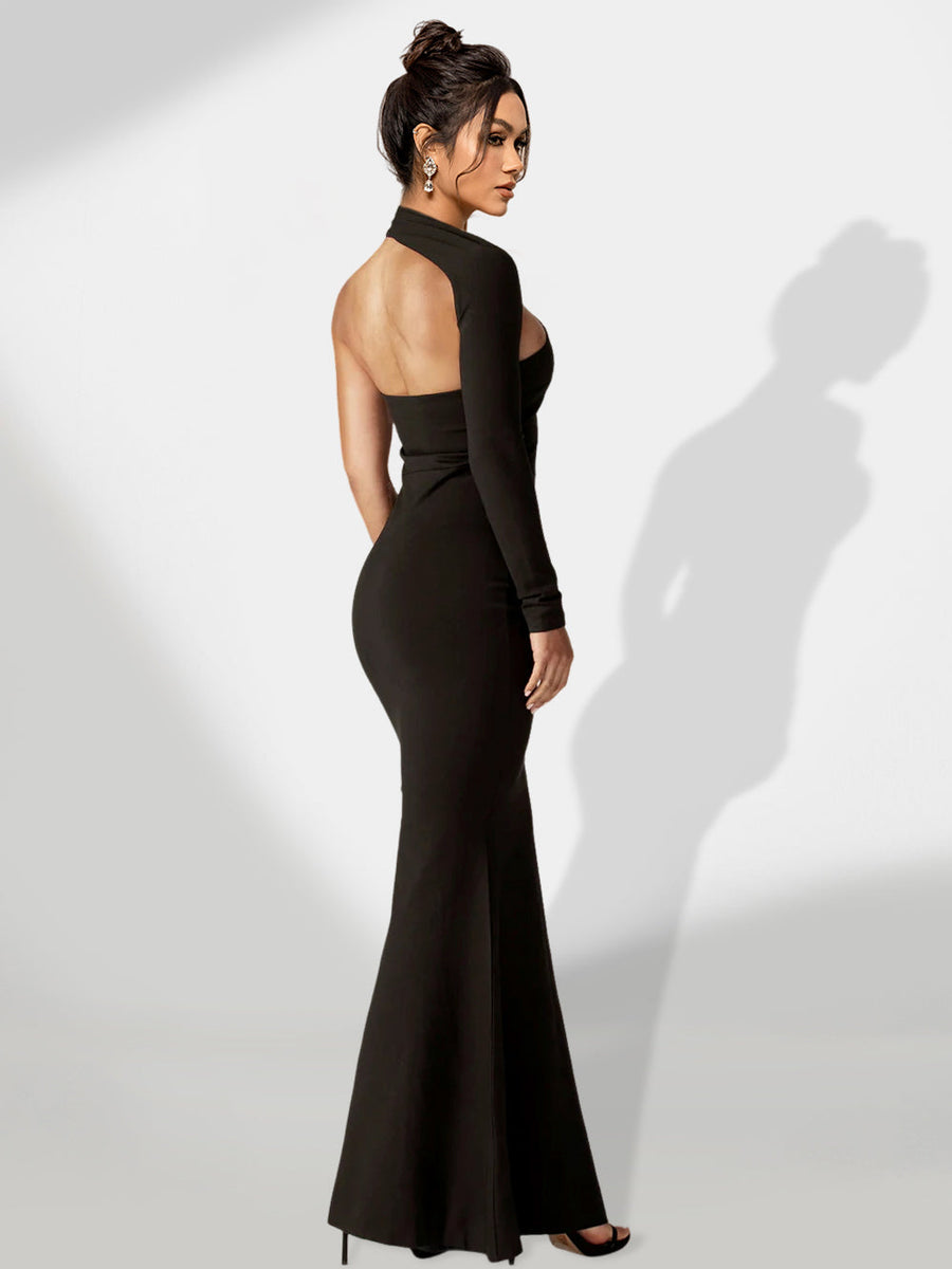 Elegant Asymmetrical Collar Maxi Dress Sleeveless