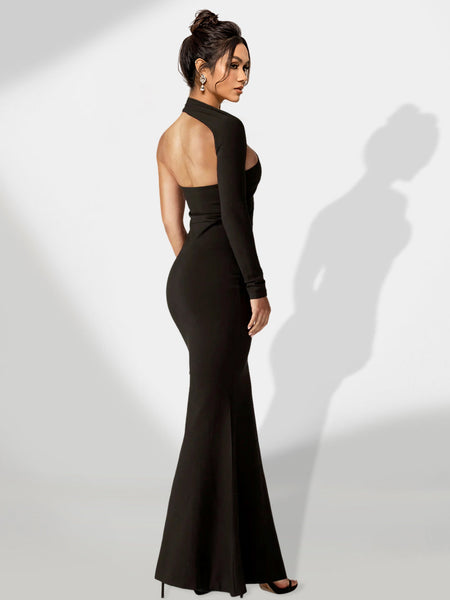 Elegant Asymmetrical Collar Maxi Dress Sleeveless