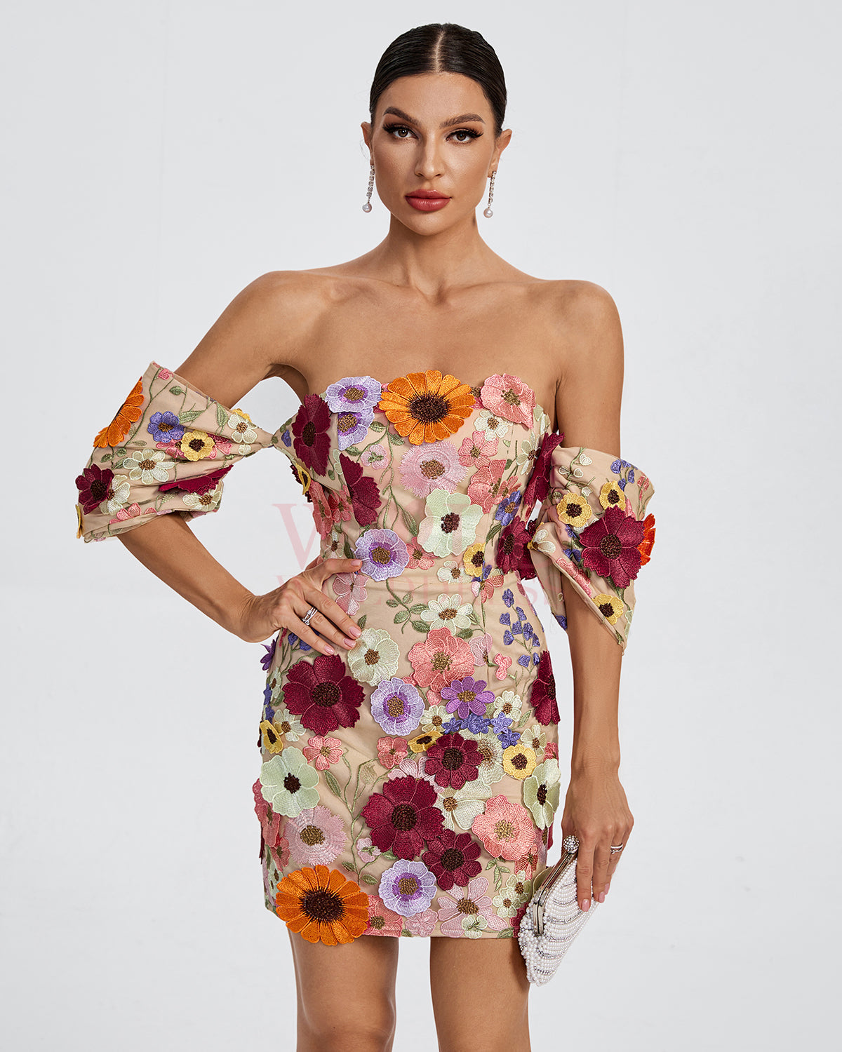 Emery Lefèvre — Off Shoulder Floral Embellished Mini Dress, alternate view 3