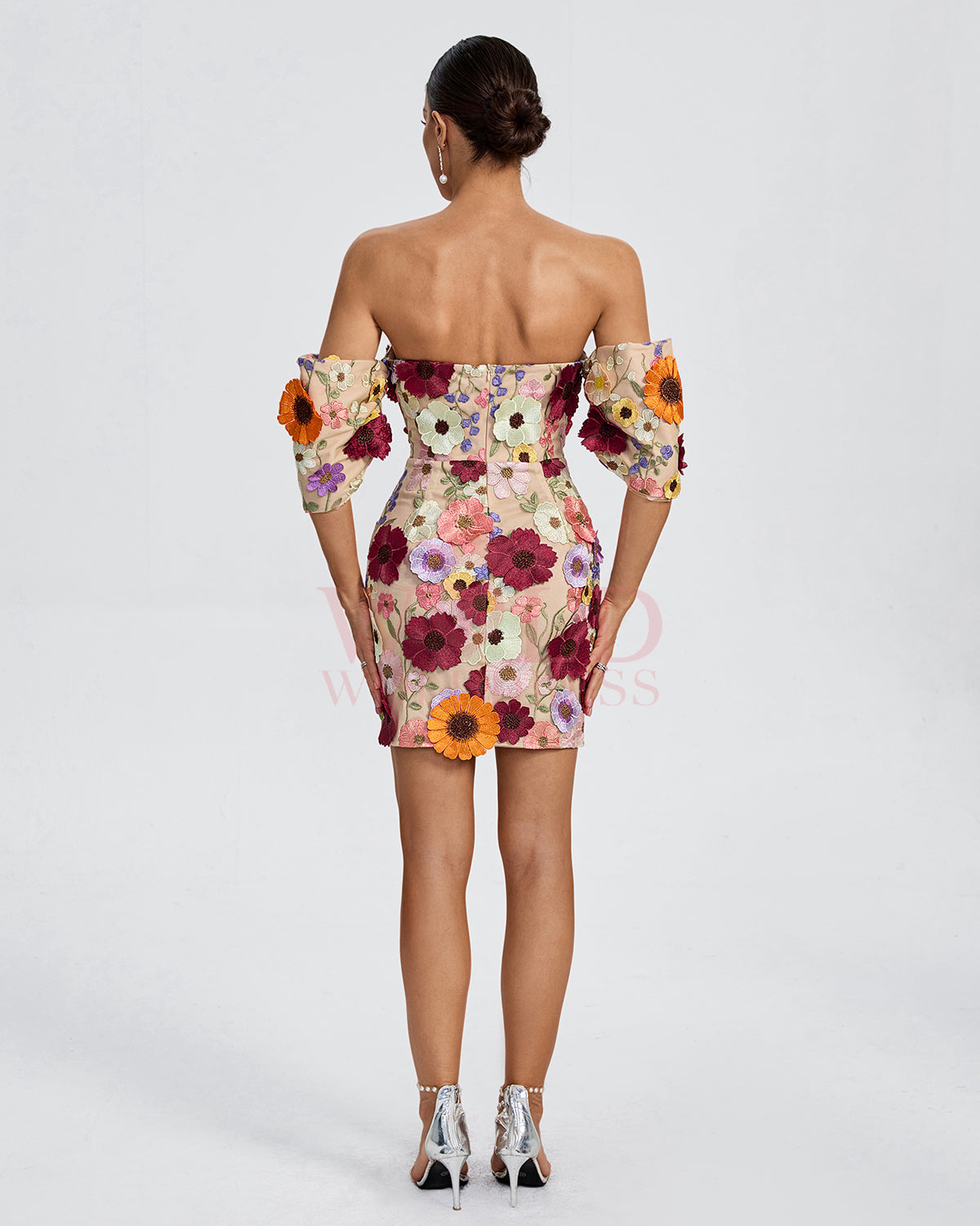 Emery Lefèvre — Off Shoulder Floral Embellished Mini Dress, alternate view 4