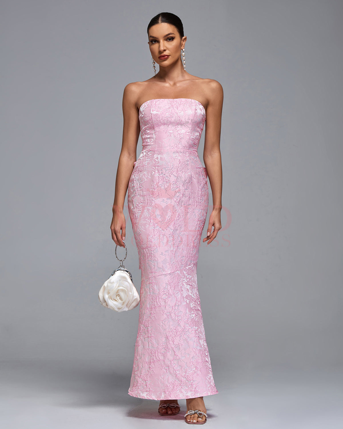 Chic Maxi Jacquard Dress with Large Bow Backside