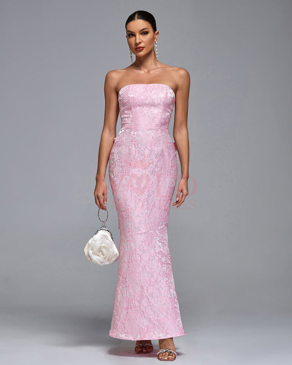 Chic Maxi Jacquard Dress with Large Bow Backside