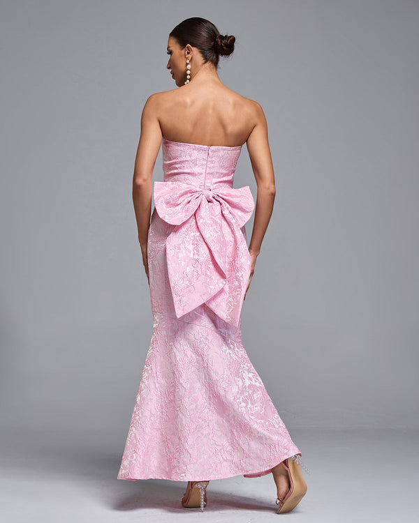 Chic Maxi Jacquard Dress with Large Bow Backside