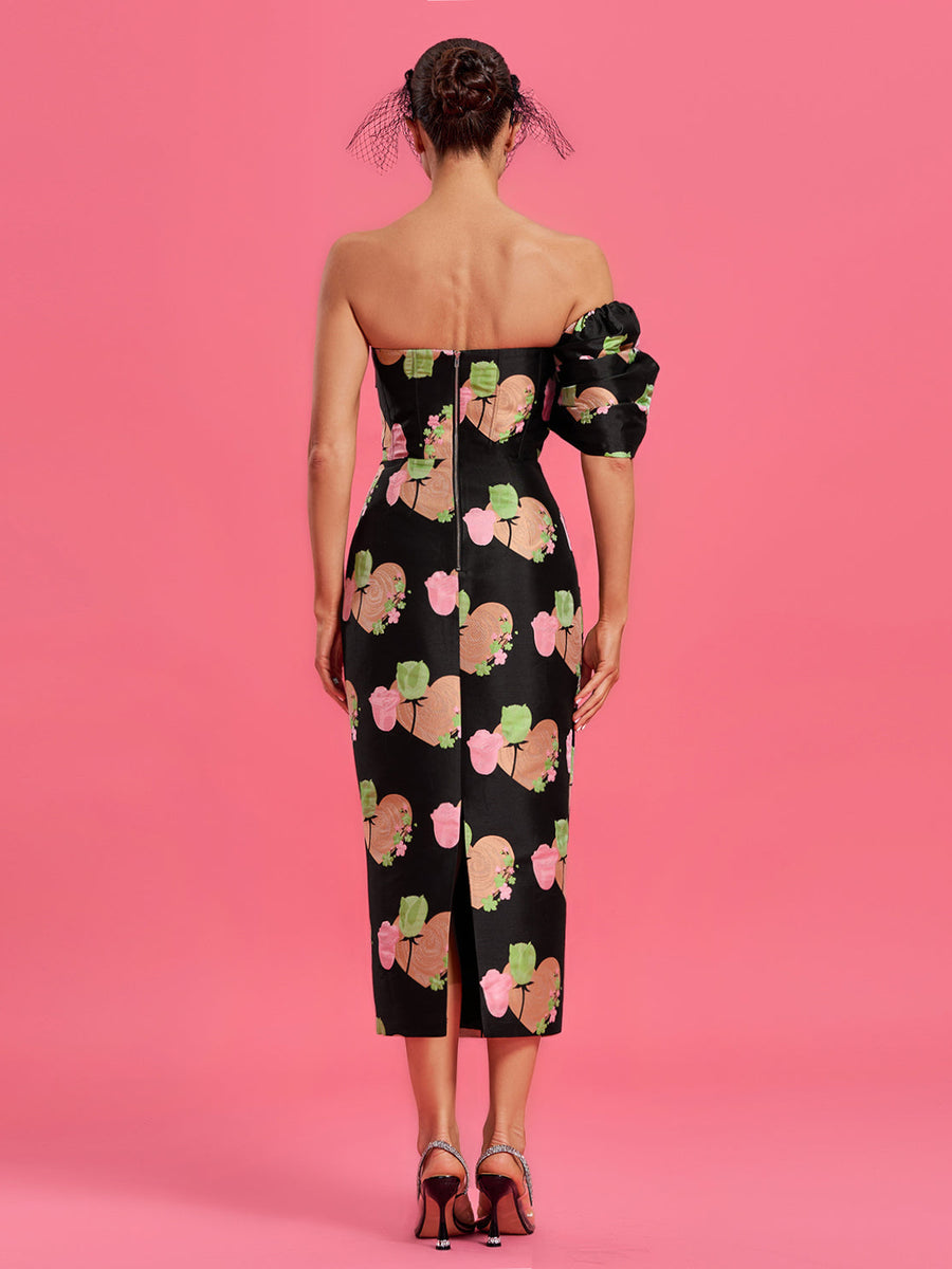 Valentine Floral Jacquard Backless Dress - Opulent Empire