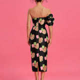 Valentine Floral Jacquard Backless Dress - Opulent Empire