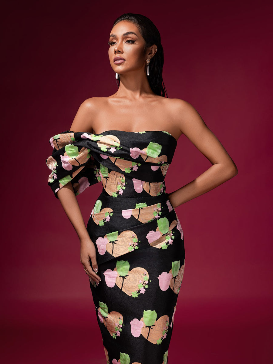 Floral Jacquard Backless Midi Dress - Opulent Empire