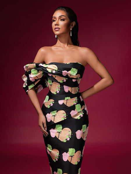 Floral Jacquard Backless Midi Dress - Opulent Empire