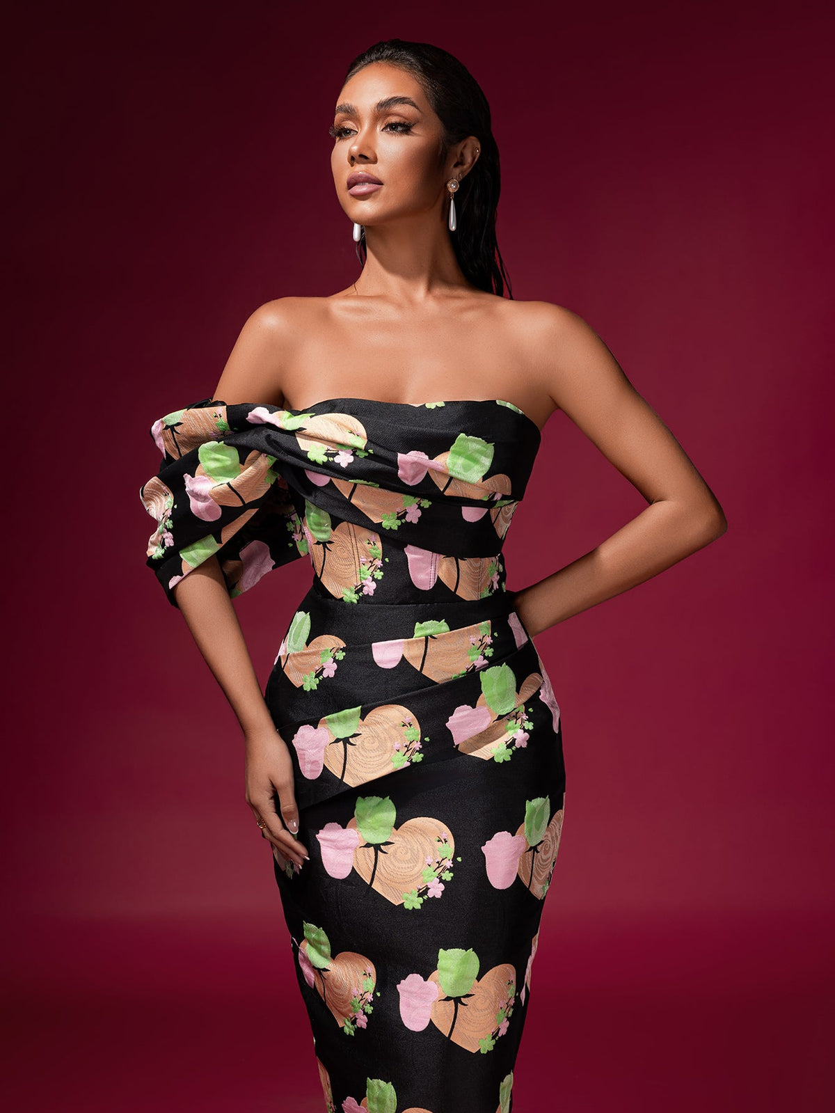 Ivory Montclair — Floral Jacquard Backless Midi Dress, alternate view 3