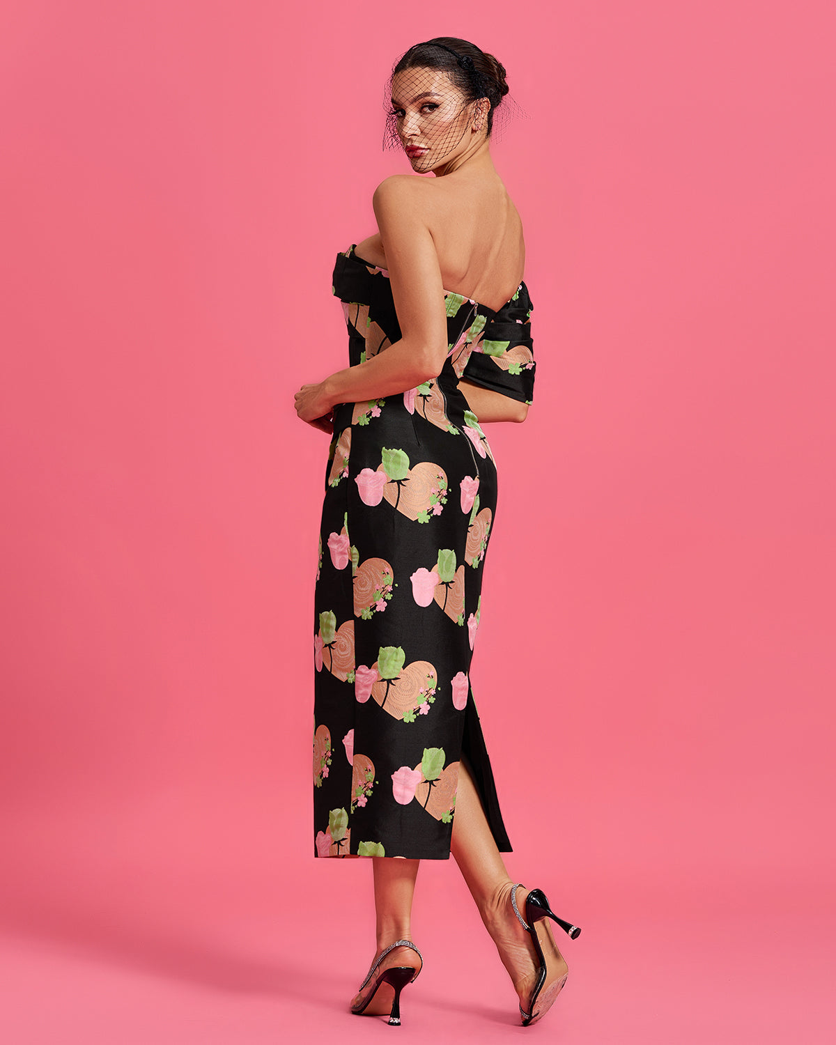 Lake — Valentine Floral Jacquard Backless Dress, alternate view 3