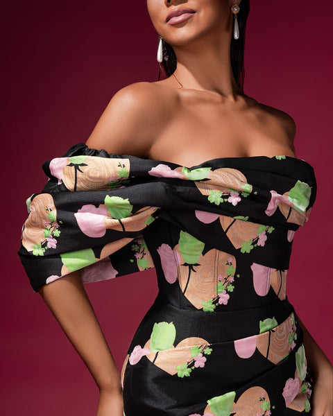 Floral Jacquard Backless Midi Dress