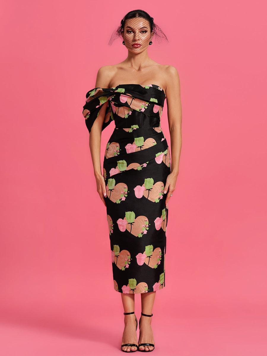 Valentine Floral Jacquard Backless Dress - Opulent Empire