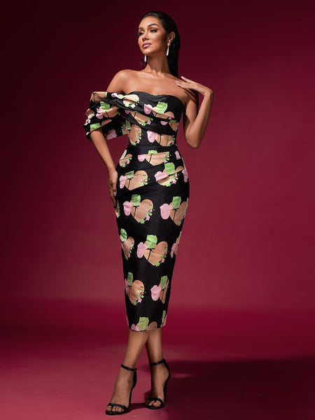 Floral Jacquard Backless Midi Dress - Opulent Empire
