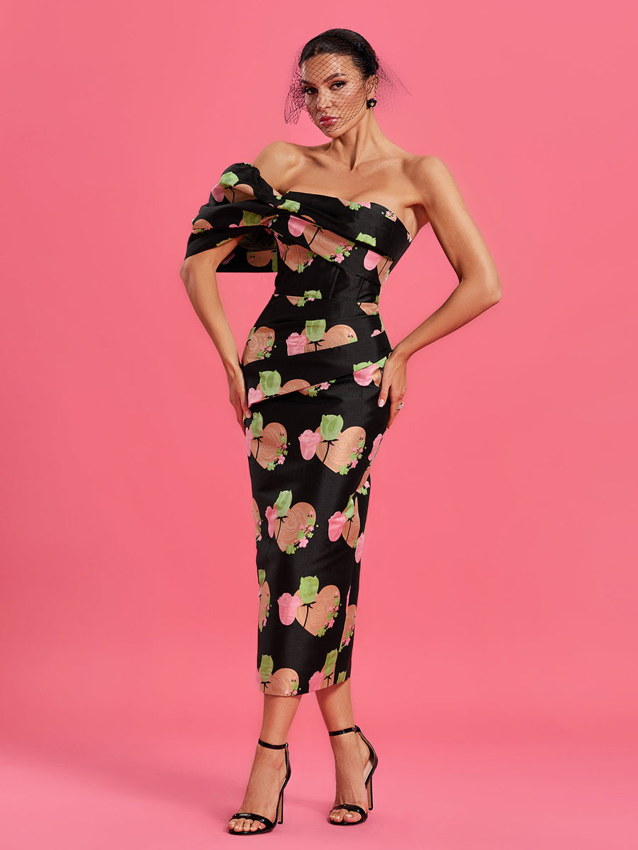 Valentine Floral Jacquard Backless Dress - Opulent Empire