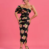 Valentine Floral Jacquard Backless Dress - Opulent Empire