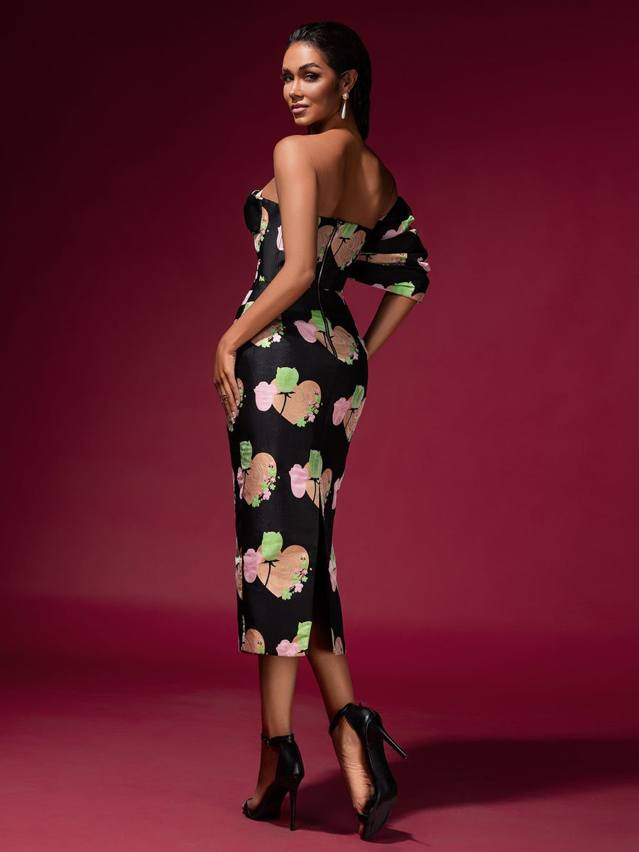 Floral Jacquard Backless Midi Dress - Opulent Empire