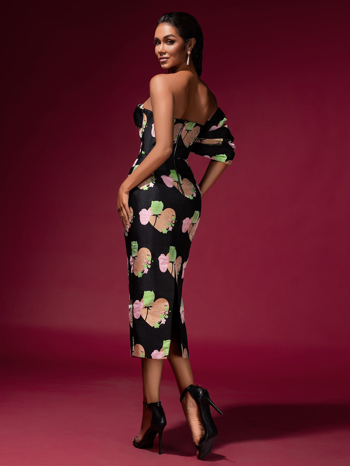 Ivory Montclair — Floral Jacquard Backless Midi Dress, alternate view 4