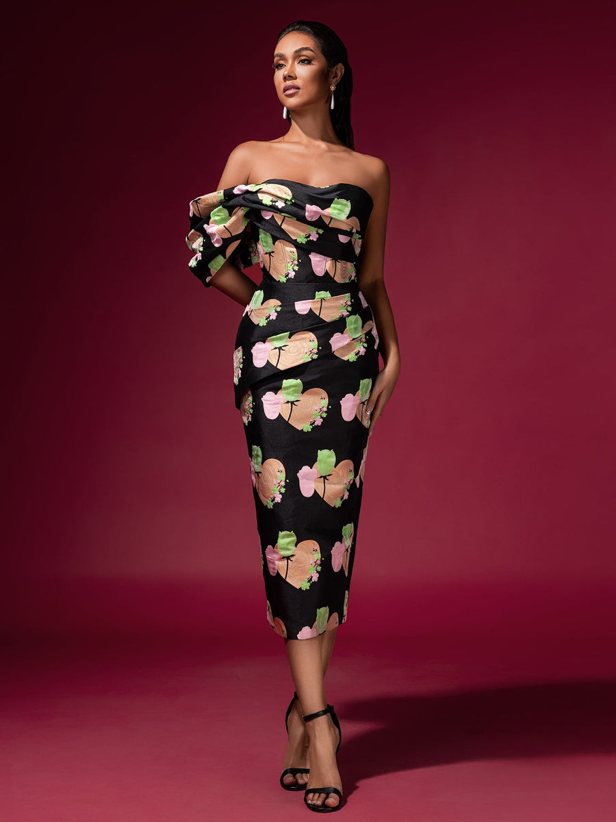 Floral Jacquard Backless Midi Dress - Opulent Empire