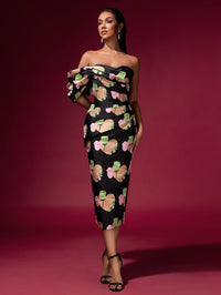 Ivory Montclair — Floral Jacquard Backless Midi Dress