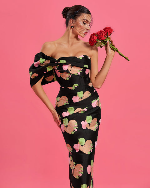 Valentine Floral Jacquard Backless Dress - Opulent Empire