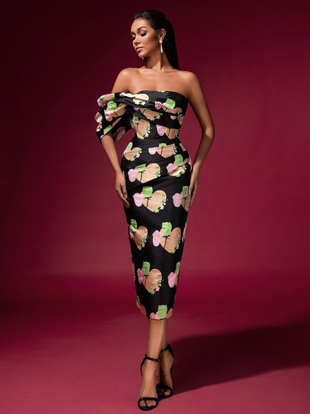 Floral Jacquard Backless Midi Dress - Opulent Empire