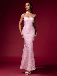 Harbor Montclair — Pink Jacquard Strap Evening Dress