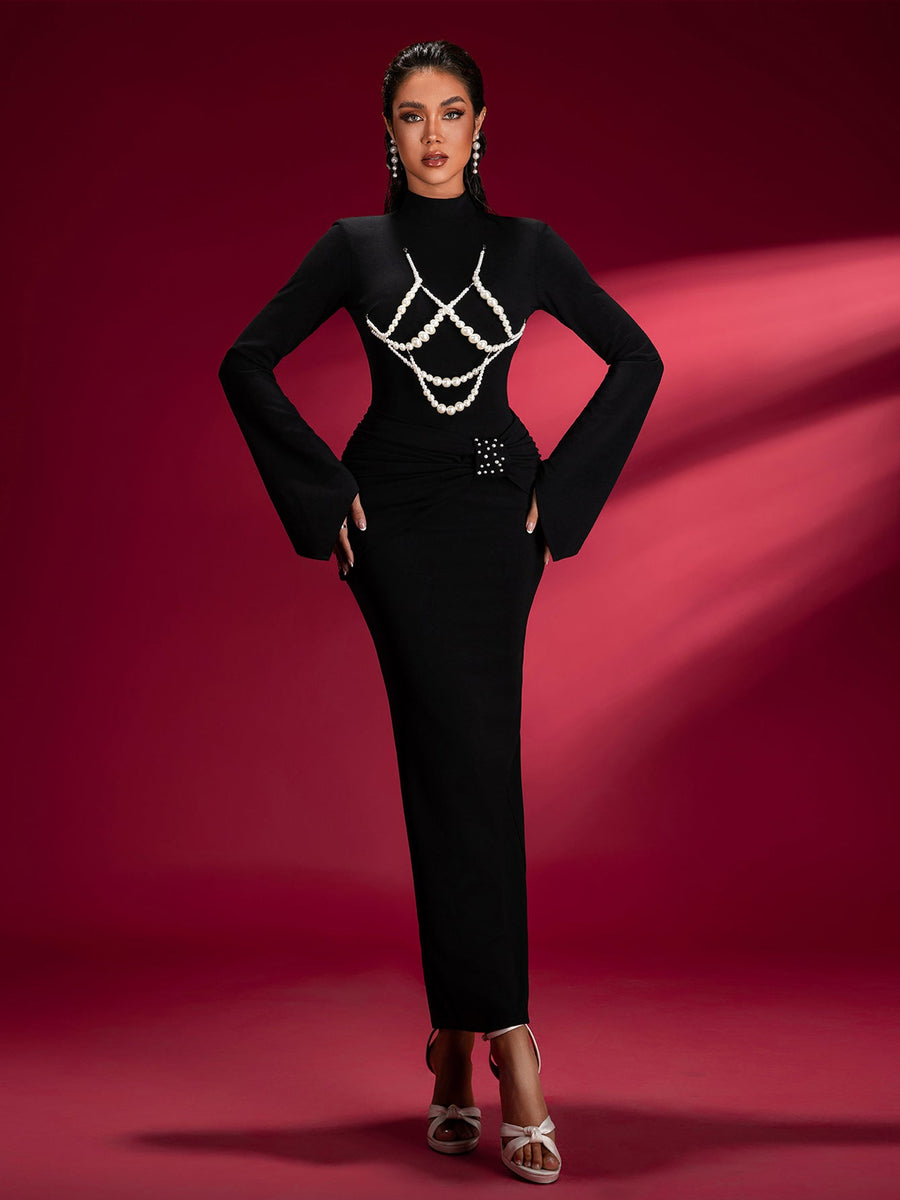 Pearl-embellished Knit Bodycon Dress - Opulent Empire