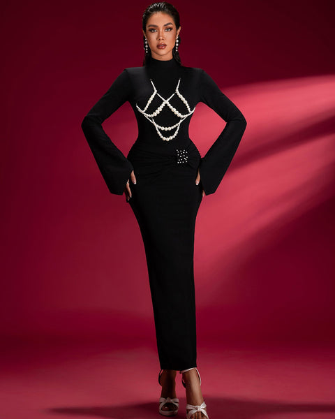 Pearl-embellished Knit Bodycon Dress - Opulent Empire