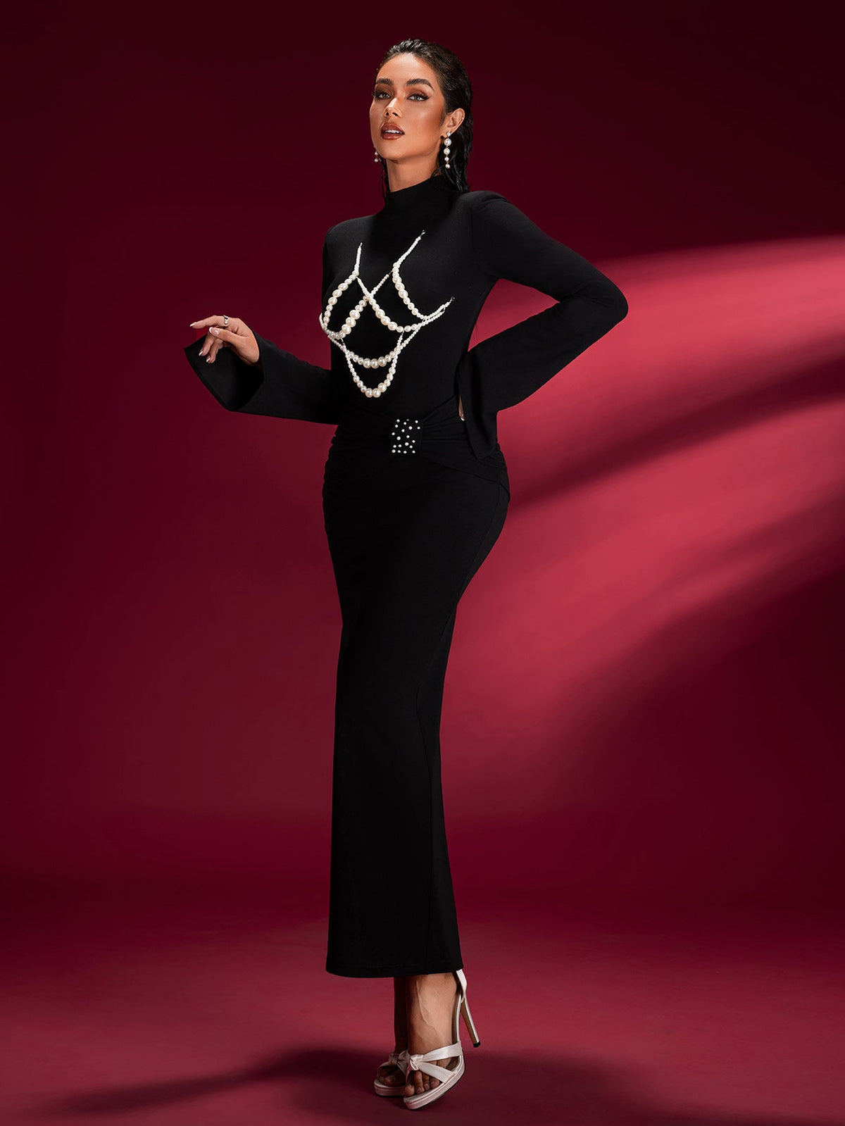 Nerissa Montclair — Pearl-embellished Knit Bodycon Dress, alternate view 2