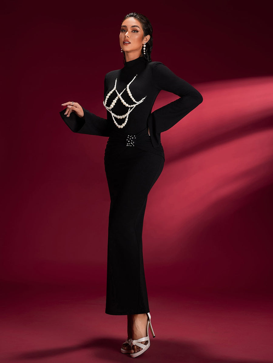 Nerissa Montclair — Pearl-embellished Knit Bodycon Dress, alternate view 2