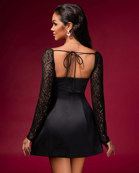 Elegant Dolly Mini Satin Dress with Stylish Sequin Embellishments