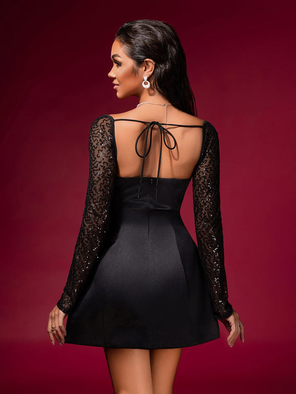 Elegant Dolly Mini Satin Dress with Stylish Sequin Embellishments