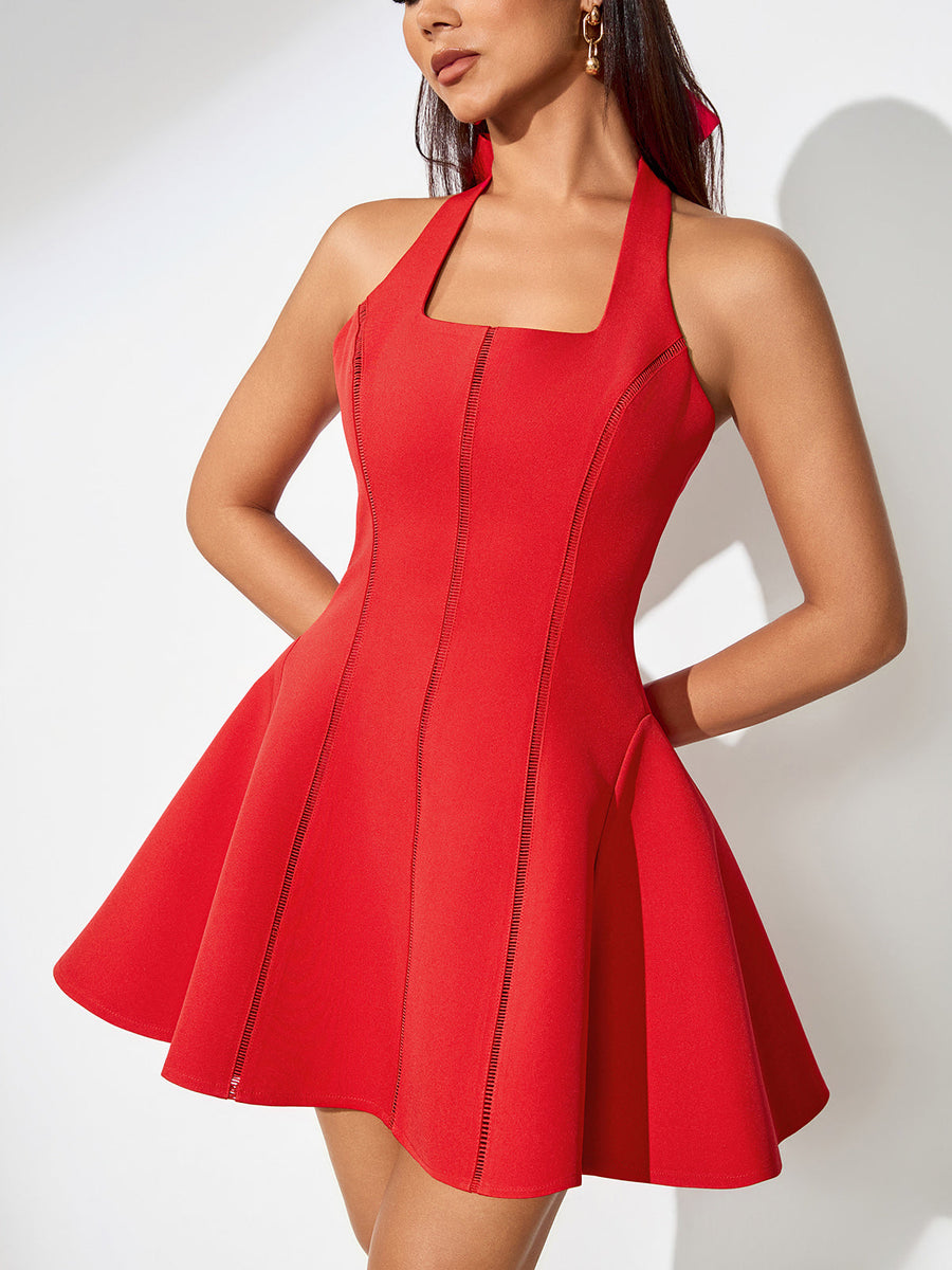 Elegant Halter Mini Dress A-line Backless