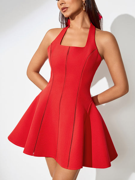 Elegant Halter Mini Dress A-line Backless