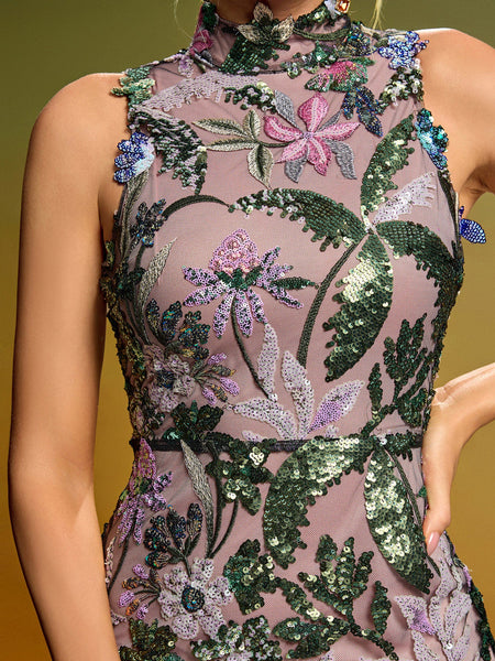 Mini Floral Lace Dress with Glitter Details