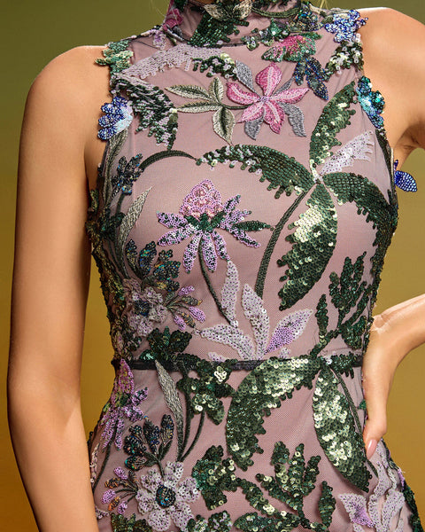 Mini Floral Lace Dress with Glitter Details