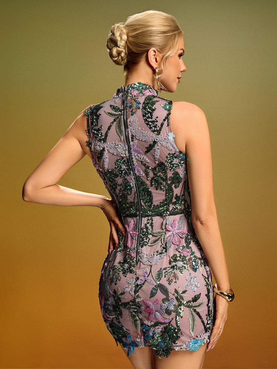 Mini Floral Lace Dress with Glitter Details