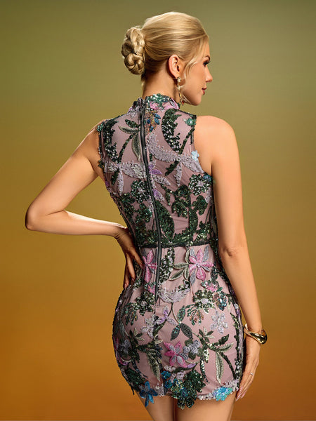 Mini Floral Lace Dress with Glitter Details