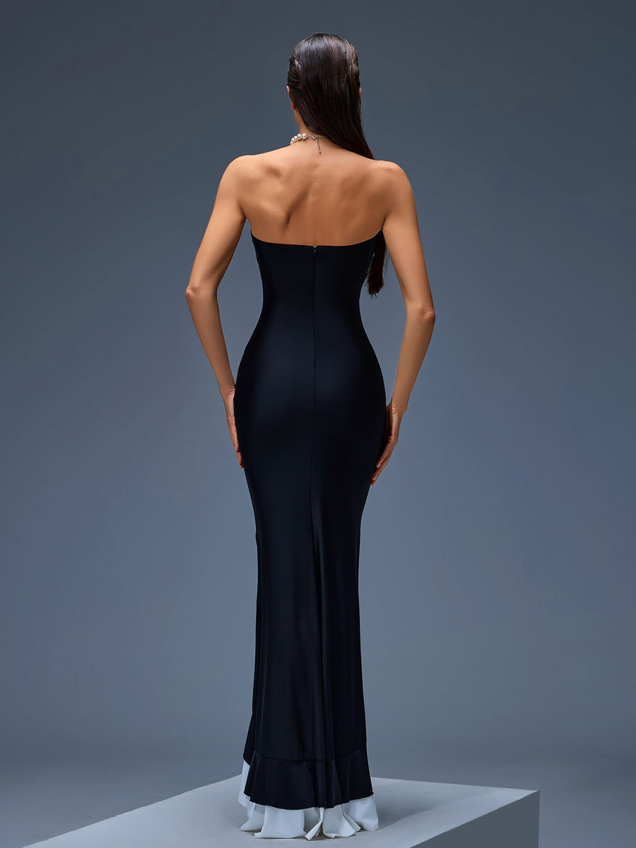Elegant strapless mermaid long dress with draping