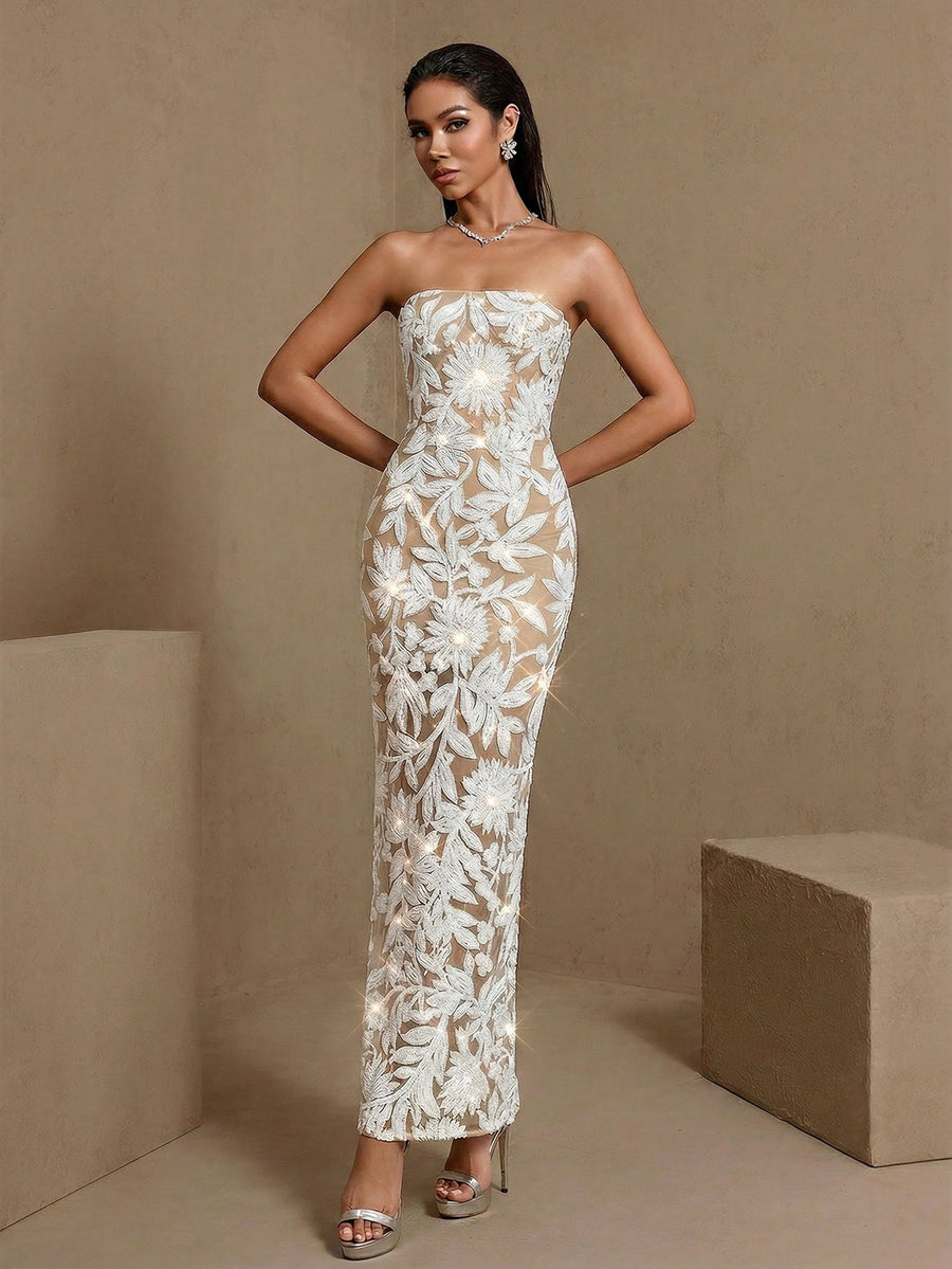 Harbor Monaco — Luxury Sequin-Embroidered Bustier Maxi Dress