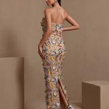 Papillon Aveline — 3D Butterfly Applique Mesh Strapless Maxi Dress, alternate view 3