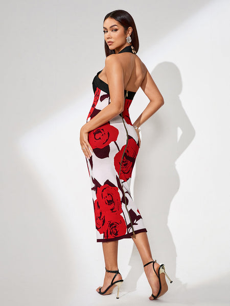 Buttoned Bandage Dress with Floral Pattern for a Chic and Feminine Look