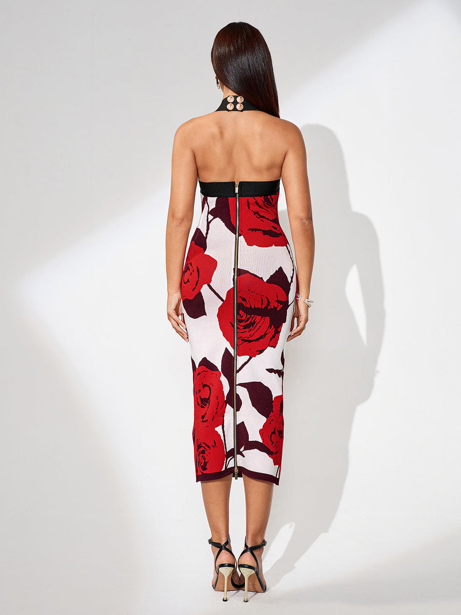 Buttoned Bandage Dress with Floral Pattern for a Chic and Feminine Look