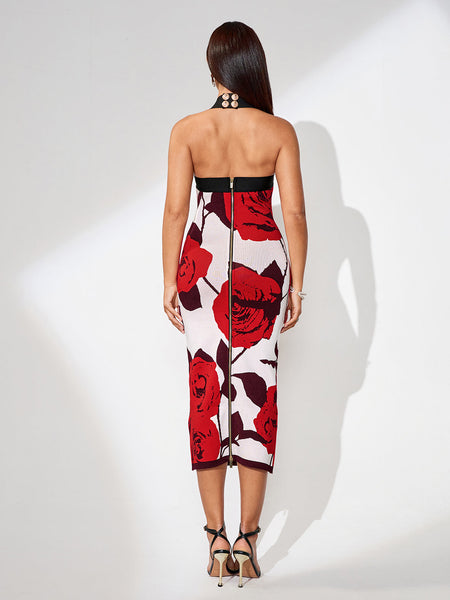 Buttoned Bandage Dress with Floral Pattern for a Chic and Feminine Look