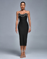 Brigitte — Open Back Crystal Trim Bandage Midi Dress, alternate view 5